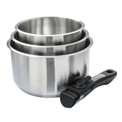Fashion Pradel France Lot de 3 casseroles inox + 1 manche amovible